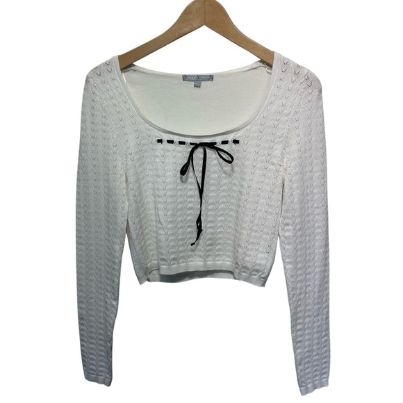 Heart N Crush Pointelle White Knit Coquette Bow Sweater Top, L‎ - Picture 3 of 8